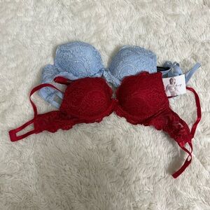 Smart & sexy Red and Sky Blue Bra - 32A